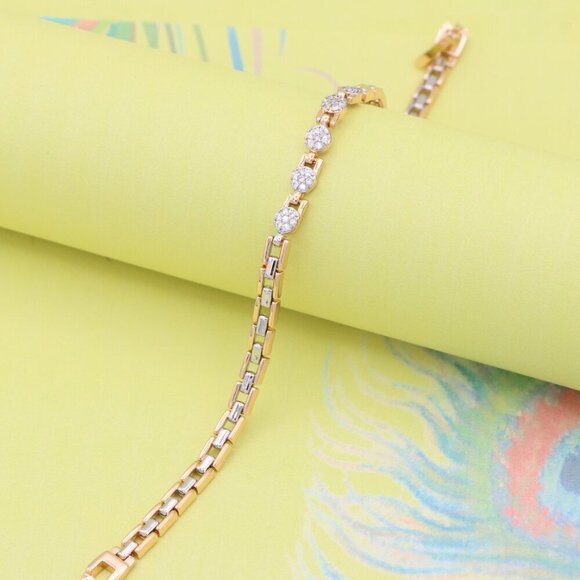 "Rose Gold & Silver Dual Tone Sparkle Bracelet with Round CZ, XPBL0850 - Picture 4 of 12